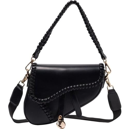 Fashion Saddle Women Bag One Shoulder Handle Trend Casual Hasp Zipper PU Material Polyester Inside Lock Ornament Bag