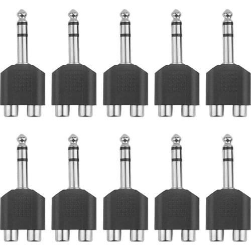 10Pcs 6.5Mm 1Male Dual Sound Stereo To 2 Female RCA Audio Connector Stereo Interconnect Audio Microphone For Video Coax