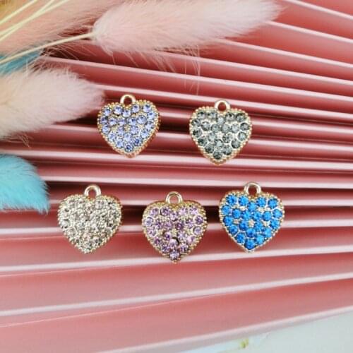 10Pcs/Lot Alloy Rhinestone Love Ear Jewelry Pendant Bracelet Pendant Full Diamond Heart Earrings Diy