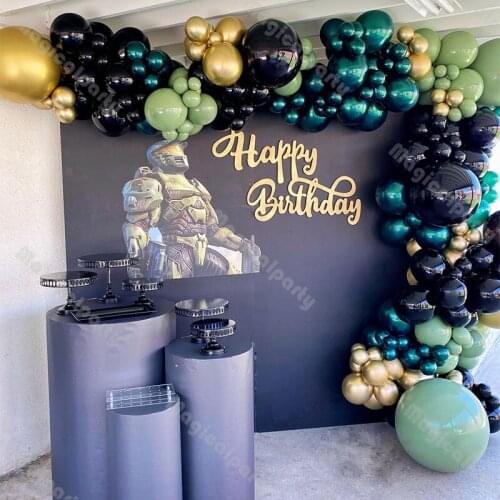 175pcs Matte Black Dusty Green Chrome Gold Doubled Dark Teal Baby Shower Balloon Arch Gender Reveal Birthday Party Decorations