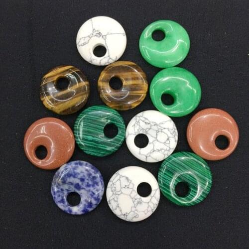 2021 New 14 PCS/LOT Round Colorful Stones 30MM Coco Donut Pendant DIY Jewerly Making Mixed Howlite Sodalite Aventurine