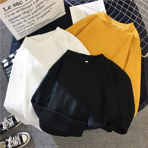 T-shirt female long sleeve Student Korean loose autumn new autumn clothes, put on clothes, solid color and simplicity
