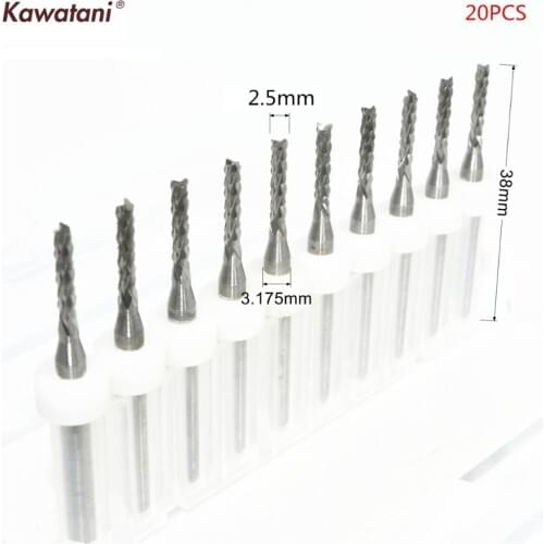 3.175mm*2.5mm-20pcs,CNC computer engraving machine solid carbide PCB End Mill,Printed Circuit Board cutter,Corn milling cutter