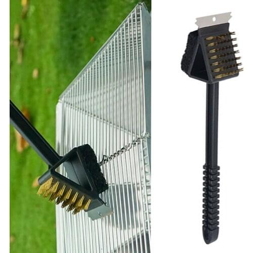 3 in 1 BBQ Racks Brushes Long Handle Cleaning Brush Picnic Tool Easily Copper Wire Bristles Outdoor Picnic Cooking Gadgets