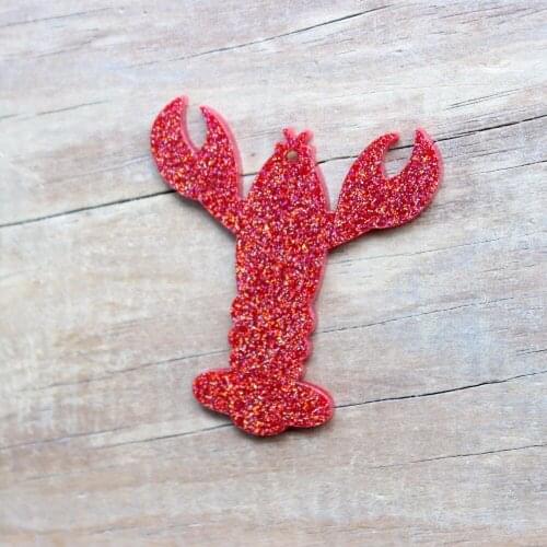 4pcs/lot) 50mm Acrylic Shrimp Keychains Lobsters Ornaments Red Glitter 2 inches -AC1143