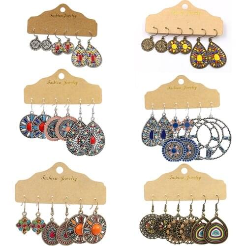 Antique Bronze Water Drop Dangle Earrings set For Women Girls Boho Ethnic Big Round Geometric Essential Oil Diffuser Earrings