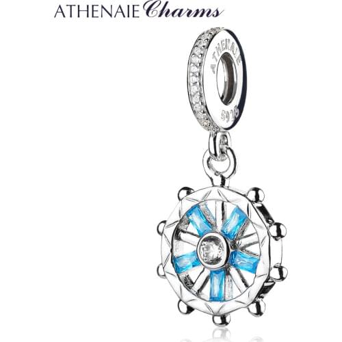 ATHENAIE 925 Sterling Silver Pave Clear CZ Blue Sparkling Rudder Pendant Necklace Charms For Women Summer Party Gifts Jewelry