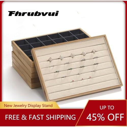 Bamboo Velvet Jewelry Display Tray Ring Earring Necklace Bracelet Pendant Display Organizer Jewelry Storage Box