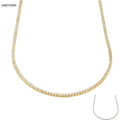 ANDYWEN 925 Sterling Silver Gold Clear CZ Zircon Chain Choker Necklace 2021 Rock Punk Fashion Jewelry Wedding Full Crystal Luxu