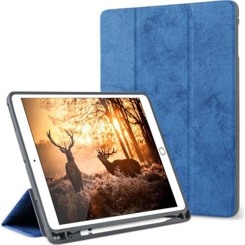 Case for iPad 9.7 2018 2017 Cover A1893 A1954 Pencil HolderTablet Soft Silicone Back Trifold Stand Tablet Case + film + Pen