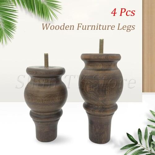 4 Pcs Wooden Round Gourd Furniture Legs with M8 Thread Stem, Solid Wood Furniture Sofa Legs For Dresser Cabinet, with Screws