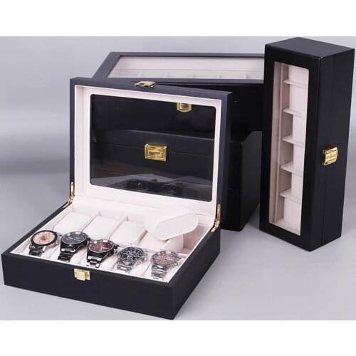 2021 New Wooden Watch Display Boxes Case Black Watch Organizer Case Wood Watch Storage Packing Gift Holder