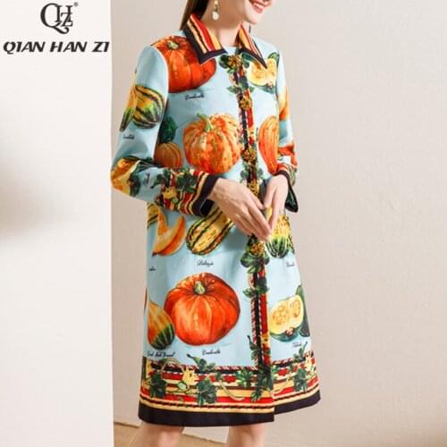 Qian Han Zi designer jacket fashion suit set Women print Vest dress and pumpkin print crystal beaded woolen coat two piece set