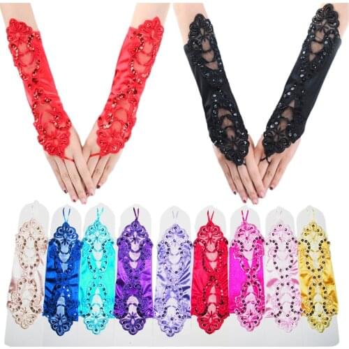 Elegant Beaded Lace Satin Short Bridal Gloves 2020 Fingerless Wedding Gloves White Ivory Wedding Accessories