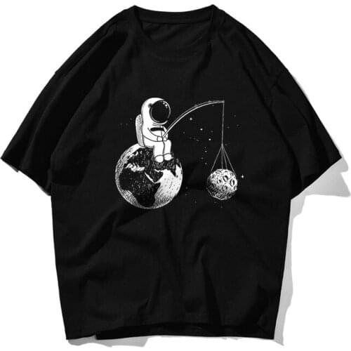 Mens Trendy Street Large Size Cotton Loose Astronaut Short Sleeve T-shirt