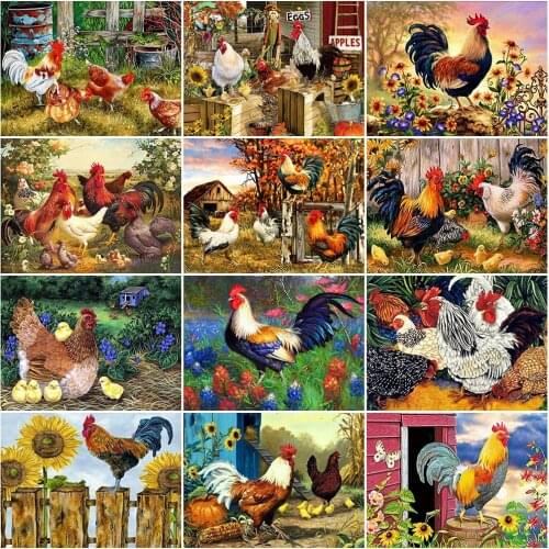 HUACAN DIY Full Square Diamond Painting Animal Chicken Diamond Embroidery Rooster Rhinestone Of Picture Hen Cross Stitch Decor