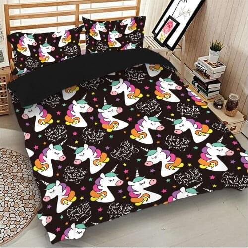 Cartoon Unicorns Bedding Set Queen King Size Duvet Cover Set Bed bedline