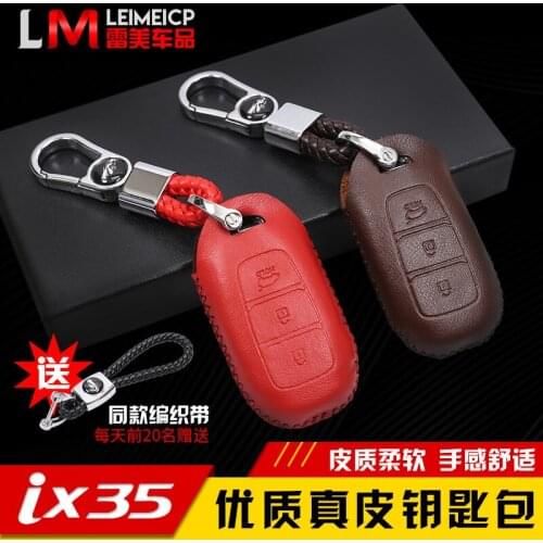 Leather key bag men and women key bag multi-function key fashion cover For Hyundai ix35 2018 Keychain Car Keychain