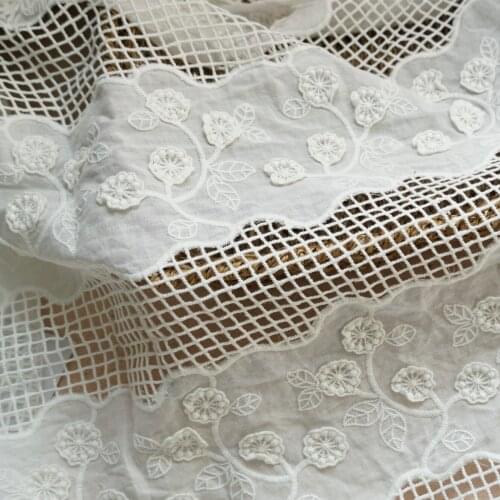 3D Flower Pure Cotton Floral Lace Fabric Exquisite Grid Lace Fabric For DIY Costume Bridal Gowns Boho wedding Dress 1 yard