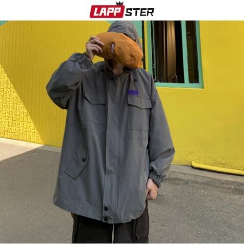 LAPPSTER Men Oversized Autumn Jackets 2020 Autumn Mens Hip Hop Windbreaker Harajuku Hip Hop Yellow Korean Fashions Hooded Coats