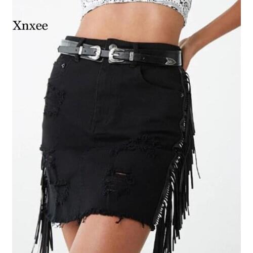Summer Tassel Hole Denim Skirt High Waist Criss-Cross Bandage Shorts Women Fashion Sexy Elastic Short Jeans Slim Womens Skirts