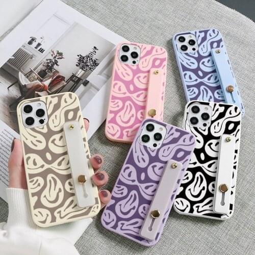 Fashion Funny Smiley Wrist Strap Case For Samsung Galaxy A22 A51 A50 A12 A21S S21 S20 FE Ultra A52 A71 A32 A31 A10 S10 Plus Etui