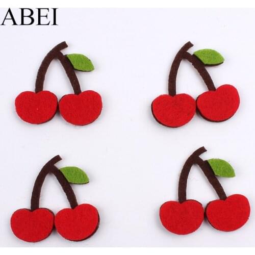 50pcs/lot Stick On Cartoon Cherry Patch Fruits Felt Pads Accessory Fabric Felt Patches DIY Handmade Material