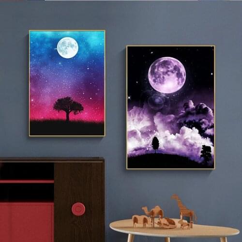 Moonnight Landscape Dead Wood Abstract Canvas Painting Posters and Prints Modern Wall Art Pictures Living Room Home Decoration