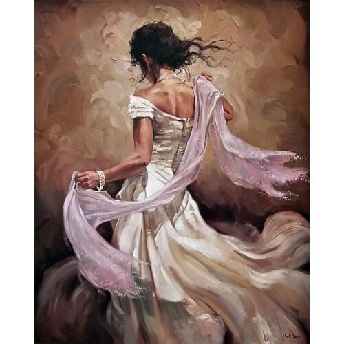 Wall art hand painted portraits paintings oil on canvas Woman in white dress