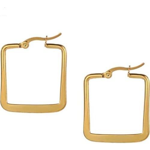 Stainless Steel Gold Exaggerated Vintage Square Women Hoop Earrings Jewelry Best Christmas Gift For Him