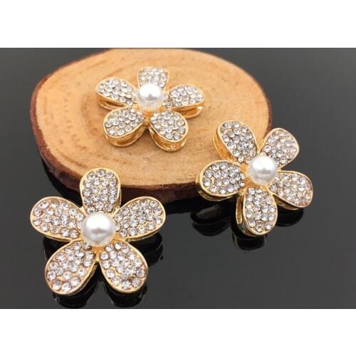 2016News 30pcs 24mm Five-petals Flower Pearl center Rhinestone Buttons for DIY Clothing and Hair accessories HZ248