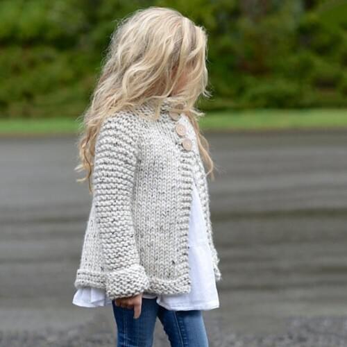 Girls Plain-coloured Knit Sweater Cardigan Toddler Kids Baby Girls Outfit Clothes Button Knitted Sweater Coat Children Outerwear