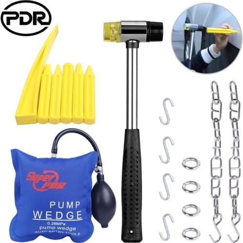 PDR Tools Car Body Repair Tool Kit Airbag Wedge Pump with Rubber Hammer and 6pcs Knock Down Pen for Dent Removal Hand Tool Set
