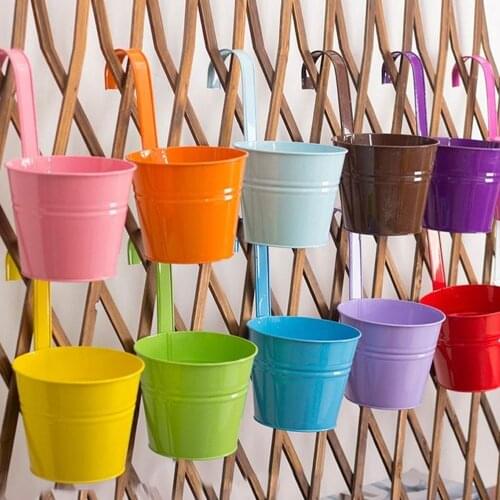 Removable Hanging Flower Pots Hook Wall Pots Garden Pots Balcony Planters Metal Bucket Flower Holders Succulents Pots Home Decor