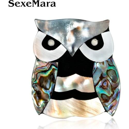 SexeMara Fashion Natural Shell Owl Brooches For Women And Men Cute Bird Animal Banquet Weddings Brooch Gifts Jewelry