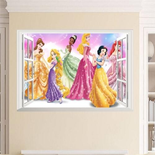 Cinderella Snow White Princess Window Wall Stickers For Girls Bedroom Poster Kids Gift Decoration 3d Mural Art Diy Home Decals