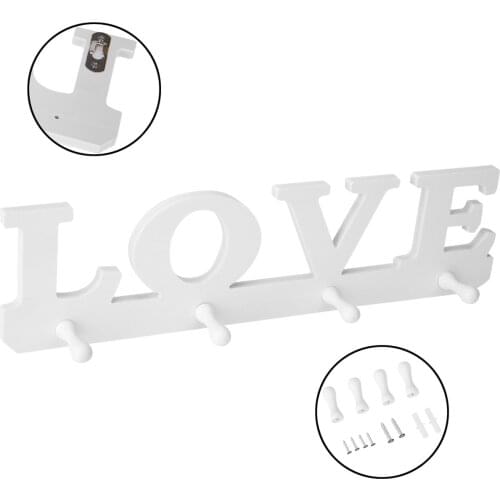 1pc White LOVE Hanger 4 Hooks Clothes Robe Hat Holder Towel Bag Key Holders Wall Hanger for Door Bathroom
