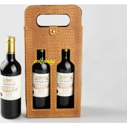 100pcs/lot Fast shipping Double hollowed Wine box Empty Hollow Wine bag packaging gift boxes Red wine leather box 5 colors
