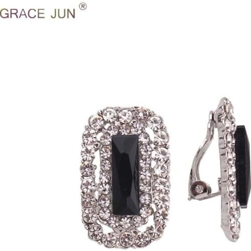 2018 New Design Full Rhinestone Crystal Square Shape Clip on Earrings Without Piercing for Women Luxury Fashion Cuff Earrings