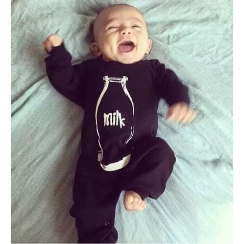 2020 Fashion baby boy girl clothes set Long sleeve black Bottle printing baby rompers newborn clothes Infant clothing jumpsuit