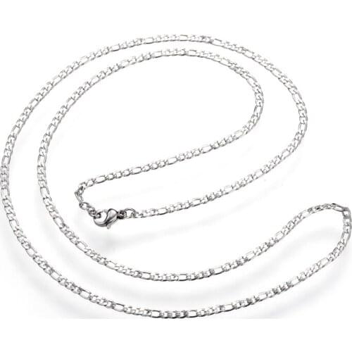 20pcs 304 Stainless Steel Figaro Chain Necklaces with Lobster Clasp Simple Necklace Jewelry Making 19.7"(50cm) 2mm wide