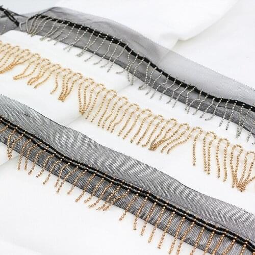 2 yards 4.5cm mesh gold bead chain fringe lace garment collar and trouser leg decorative handmade accessories DIY curtain lace