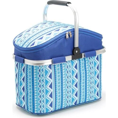 26L Large Capacity Outdoor Picnic Basket Portable Folding Food Fresh Camping Lunch Basket Storage Insulated Cooler Box Handbag
