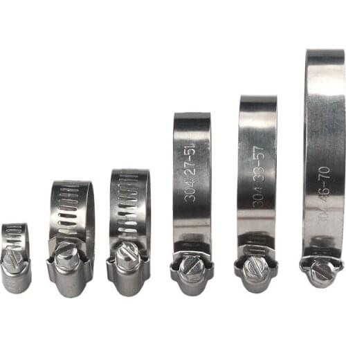 304 Stainless Steel Adjustable Worm Drive Gear Clip Clamping Range Hose Clamp, Pack of 10