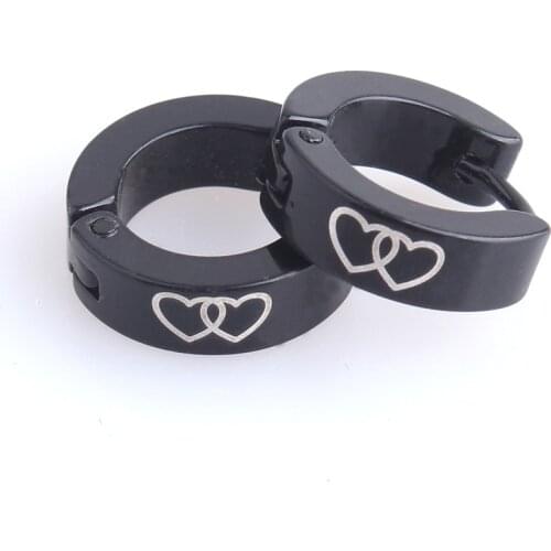 4mm black double heart 316L Stainless Steel Stud Earrings for women men wholesale