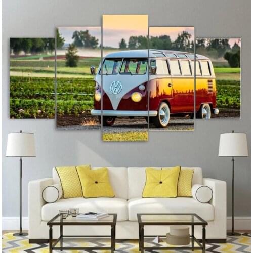 5 Piece Wall Art Canvas Painting Volkswagen Bus Vw Van Framed Gift Idea Poster Modern Home Living Room Decoration Pictures