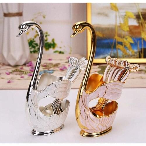 6pcs Swan Fork Coffee Spoon Holder Hollow Home Decoration Fruit Dessert Living Room Kitchen Tableware