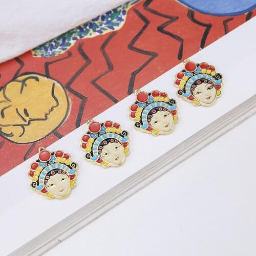 6pcs Diy Beijing Opera Dan Facial Head Douyin Popular Hot Selling Alloy Drop Oil Handmade Earrings Materials Accessories