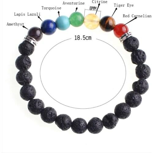 7 Chakra Stone Yoga Healing Beaded Bracelet Natural Lava Diffuser Pearls Jewelry Reiki s For Women Men