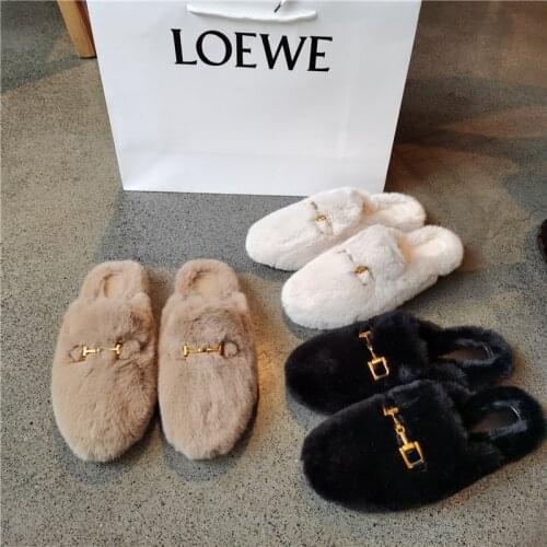 Baotou half slippers 20 autumn and winter Korean version of mink fur shoes female metal buckle fashion Western style Muller shoe